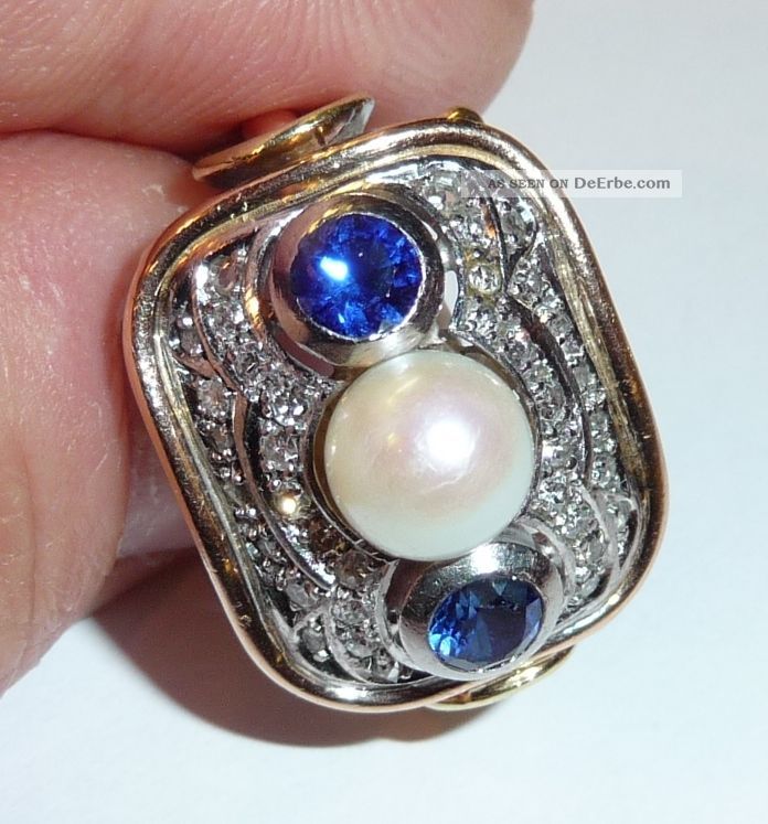 585 Ring Goldring Um 1920 - 30 Art Deco 0,  36 Ct.  Diamanten,  Saphire,  Perle 8,  8g G 54 Ringe Bild