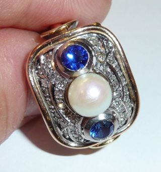 585 Ring Goldring Um 1920 - 30 Art Deco 0,  36 Ct.  Diamanten,  Saphire,  Perle 8,  8g G 54 Bild