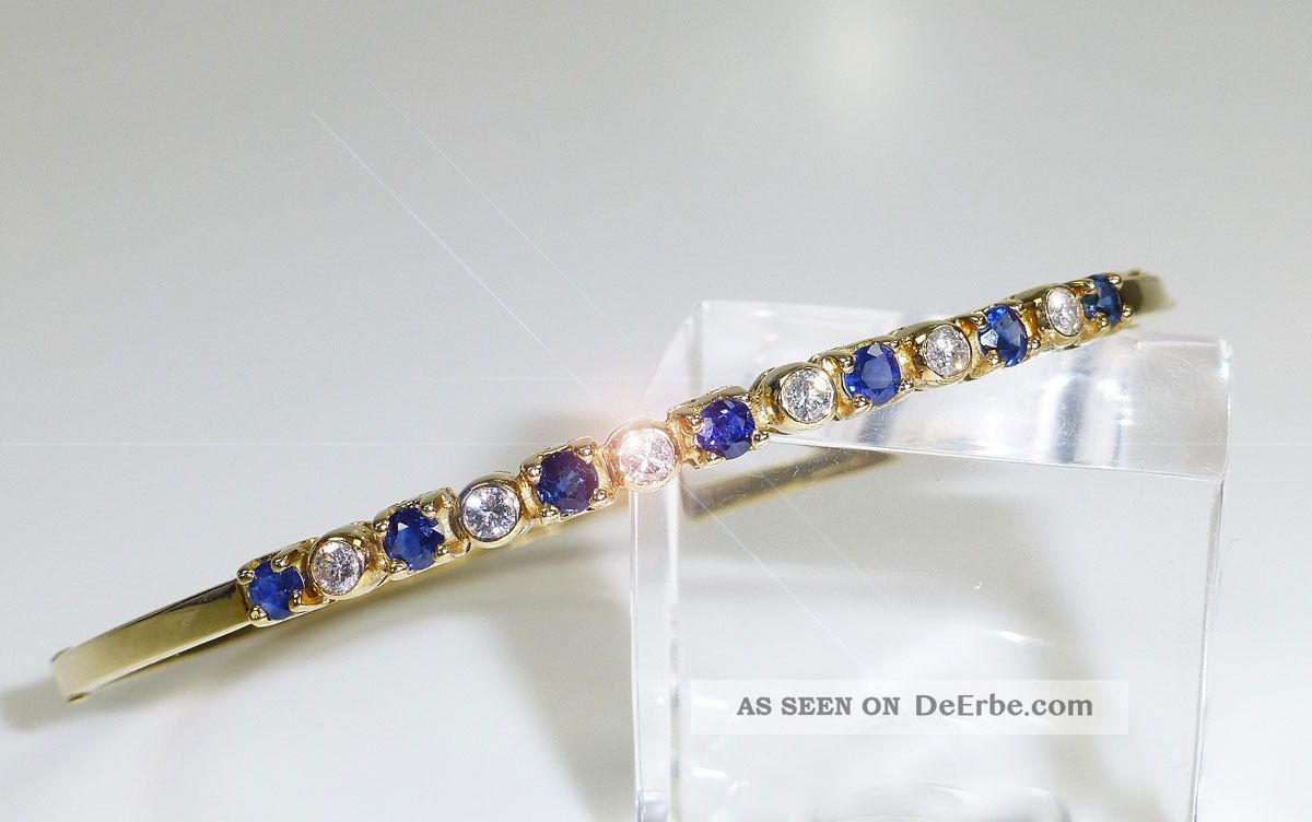Armreif 585 Gold Saphir Brillanten Armspange 585er Gelbgold Armband Armschmuck Schmuck & Accessoires Bild