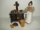 Nostalgischer Puppen - Herd,  Puppe/köchin,  Kupfer - Geschirr,  Hund F.  Puppenstube/küche Original, gefertigt vor 1970 Bild 2
