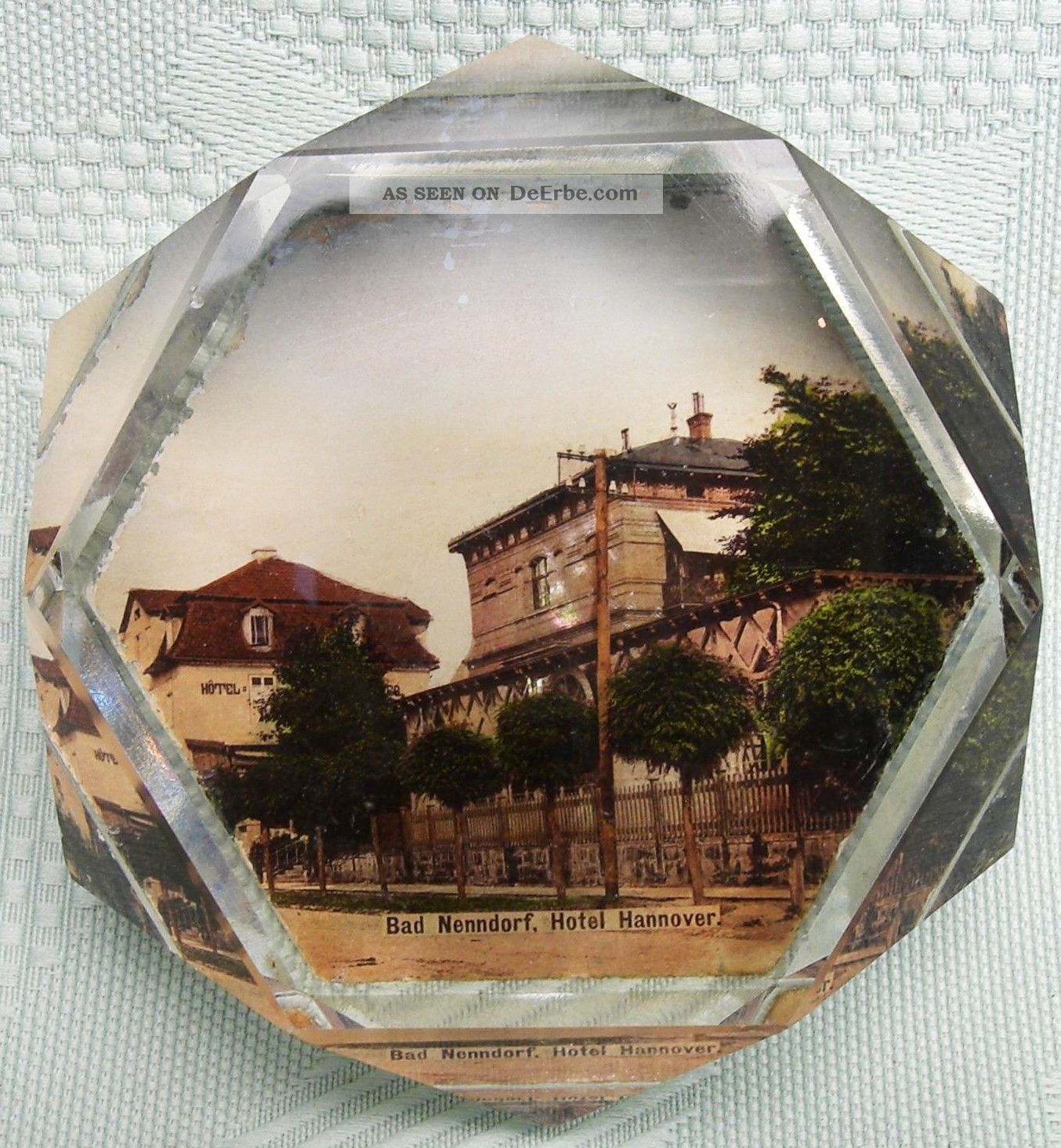 Uraltes Paperweight Kristall Um 1900 Mit Dem Motiv Bad Nenndorf - Hotel Hannover Dekorglas Bild
