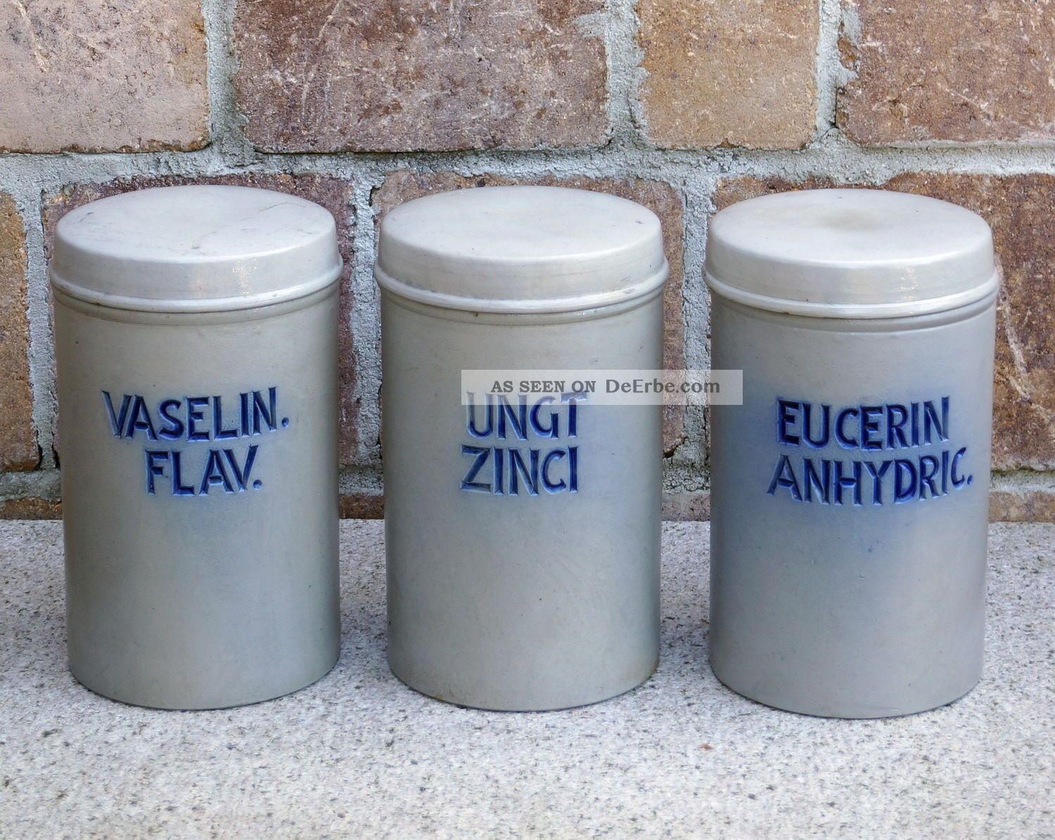 3 Grosse Apotheker Deckeldosen Aus Steingut (3571) Arzt & Apotheker Bild