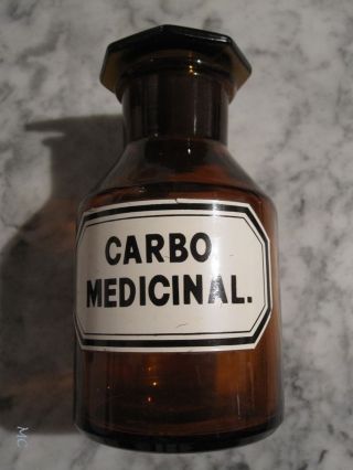 Apothekerflasche Glas & Glasstöpsel - Carbo Medicinal - Höhe=13cm Bild