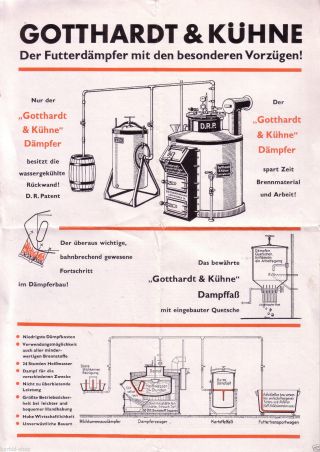 Reklameprospekt,  Gotthardt & Kühne Futterdämpfer,  Landwirtschaft,  1934 Bild