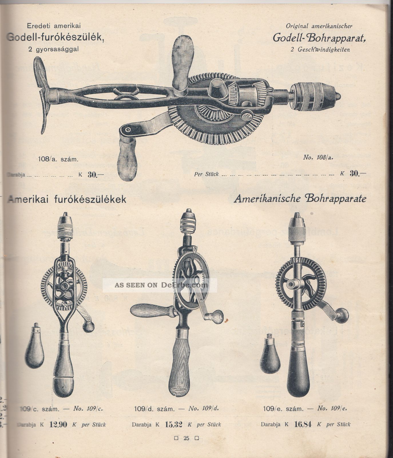 Antik Werkzeug Katalog;tischler/zimmermann/schlosser/klempner Etc. 1910 Ca