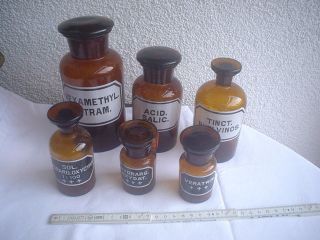 6 Alte Arzt Oder Apotheker Glas Flaschen 9 - 18 Cm Nr.  2 Bild