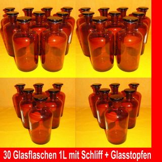 30x Glasflasche 1l Braunglas Glasstopfen Schliff Glasgefäss - Alt Aus Apotheke Bild