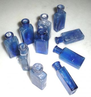 10 Apothekerflaschen Apotheke Arznei Flasche Apothekengefäß Glas Blau Um 1900 Bild