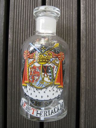 Apothekerflasche Ess: Theriaca Antik Glas Klar Mit Motiv Glasflasche Apotheke Bild