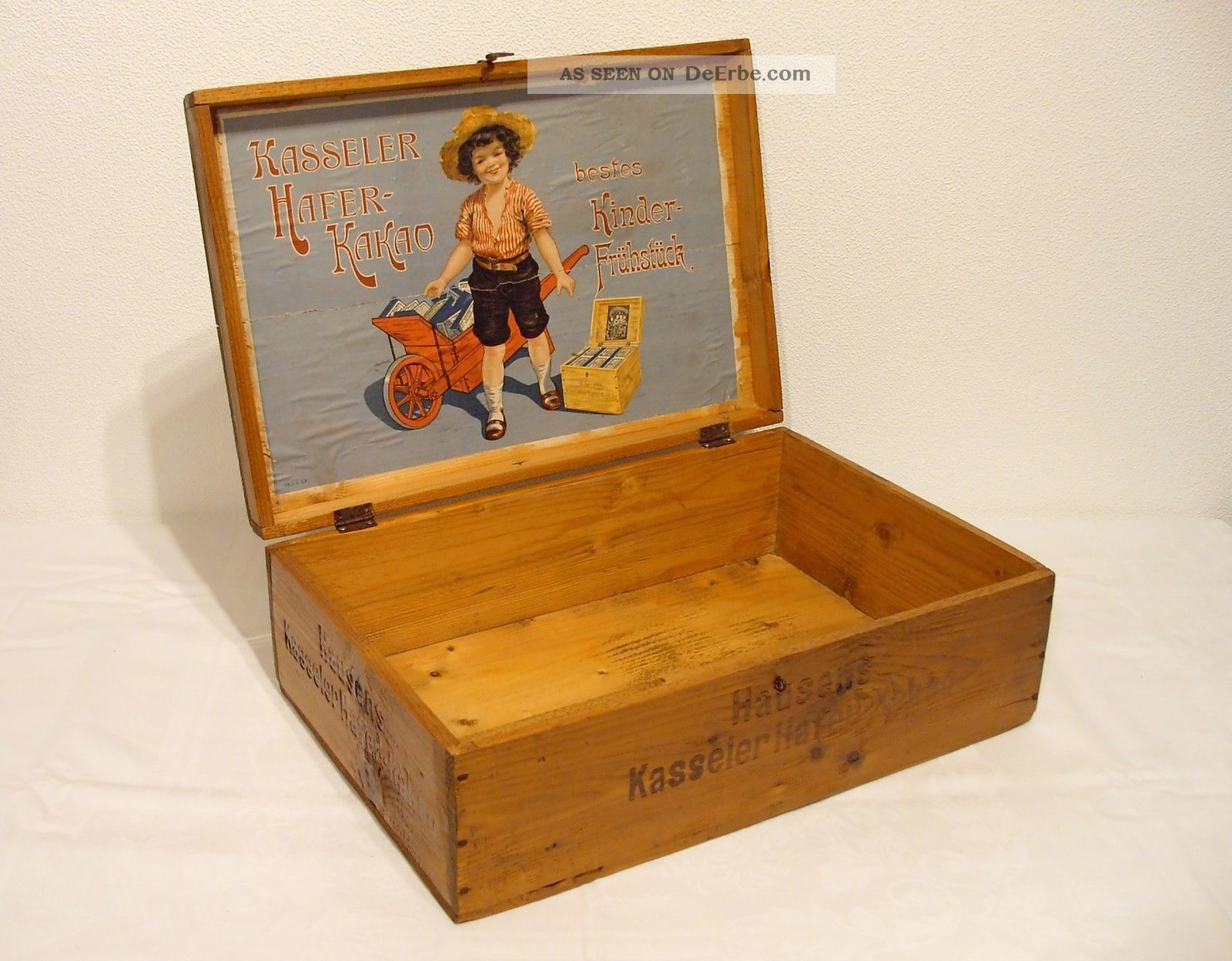 Antike Holzkiste,  Verkaufskiste,  Hausens Kasseler Hafer - Kakao Kaufleute & Krämer Bild
