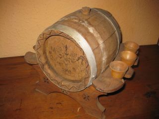 Kleines Altes Likörfass Holz Wein Bier Fass Eichenfass Ständer 1940er Selten Bild