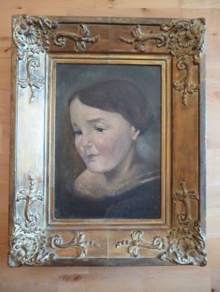 Altes Gemälde - Ölgemälde - Porträt Einer Frau - Biedermeier ? - Holzrahmen Bild