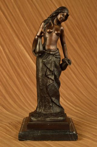 Oben - Ohne - Statue Frau Mit Zwei Krügen Bronzeskulptur Art Deco Marmorbasis Bild