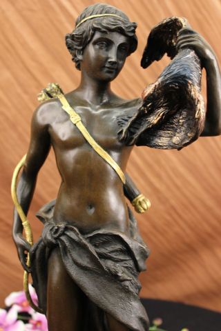 Bronze Skulptur Moreau Signiert Jäger Vogel Marmorsockel Figur Bild