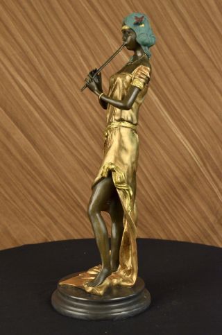Sinnliche Fantasie Nacktes Mädchen Pan - Flötenspieler Art Bronze Marmor - Statue Bild