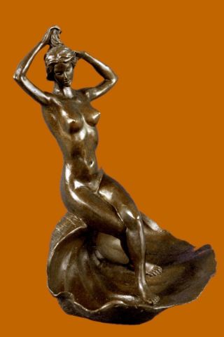 Bronze Skulptur Motiv Mädchen Auf Muschelschale Visitenkarten Halter - Brines Bild