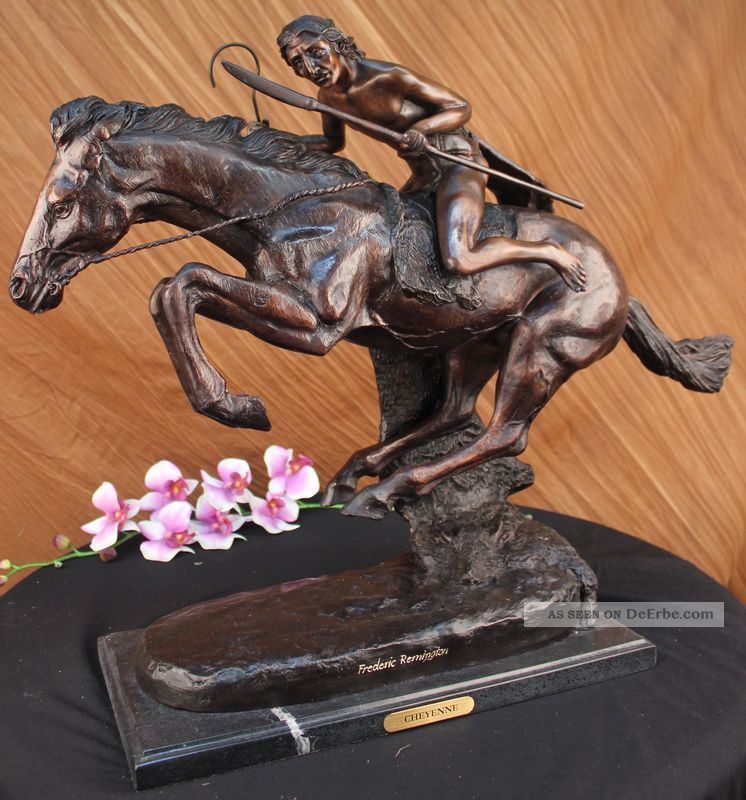 Vintage Frederick Remington Nachgegossene Bronze Cheyenne Skulptur Western Kunst Antike Bild