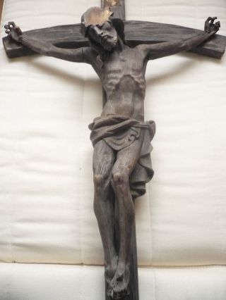 Geschnitzte Alte Holz Kruzifix Alt Kreuz Handgeschnitzt 105cm X52 Cm Bild