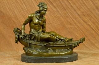 Bronze Skulptur Statue Vintage Signiert Duchoisellei Indianer Grau Figur Kunst Bild