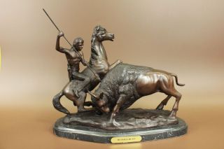 Skulptur Bronze Unterzeichnet Theodore Indianischen Jäger Büffel Bild