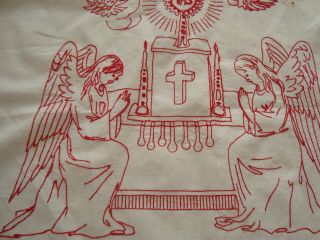 Antike Altardecke Mit.  Spitzen Handarbeit,  Leinen,  Rote Stickerei Xxl Bilder Bild