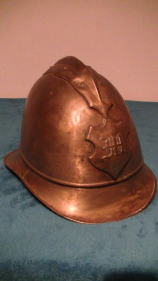 Alter Feuerwehr Helm,  Kopfbedeckung,  Messing,  Antik,  C.  Beuttenmüller,  Bretten Bild