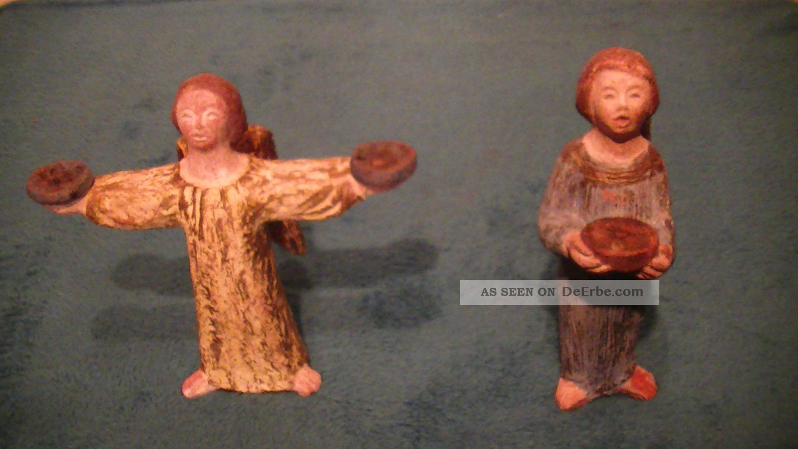 Zwei Alte Figuren,  Engel,  Antik,  Handarbeit,  Handbemalt Antike Bild