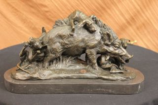 Unterzeichnet Bronze Marmor Wildschwein Hunde Zur Jagd Tier Sculpture Abbildung Bild