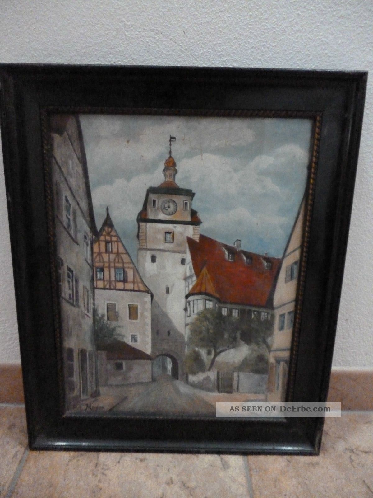 Altes Antikes Gemälde - Im Schwarzen Holzrahmen - Signatur - Rothenburg O.  D.  T. Antike Bild