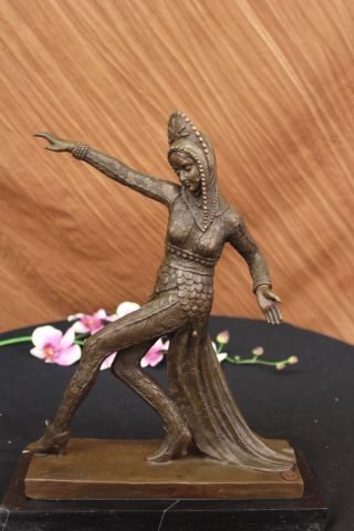 Exotischer Tänzer Figur Vintage Signiert Statue Von Mirval Marmor Basis Deko Bild