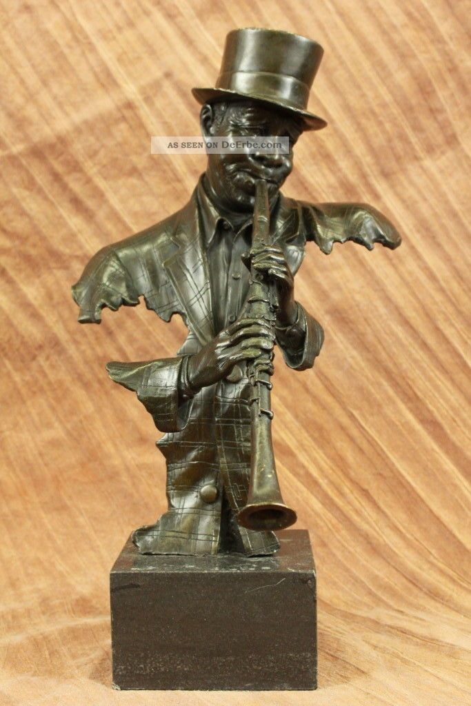 Heiße Guss Schwarz Afrikanischen Musiker Clarinet Orlean Bronze Skulptur Antike Bild
