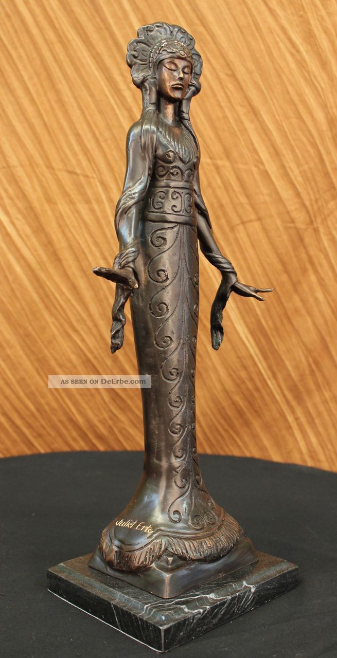 Signiert Uramerikanisch Indisches Mädchen Bronzeskulptur Figur Statue Figur Antike Bild