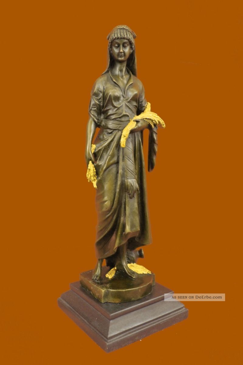Renommierte Künstler Von Französisch Bouret Maiden Mädchen Gold Patina Bronze Antike Bild