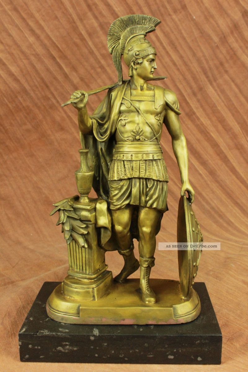 Bronze Figur Auf Marmor Basis - Griechisch/ Römischer Soldat Mit Speer,  Schild Antike Bild