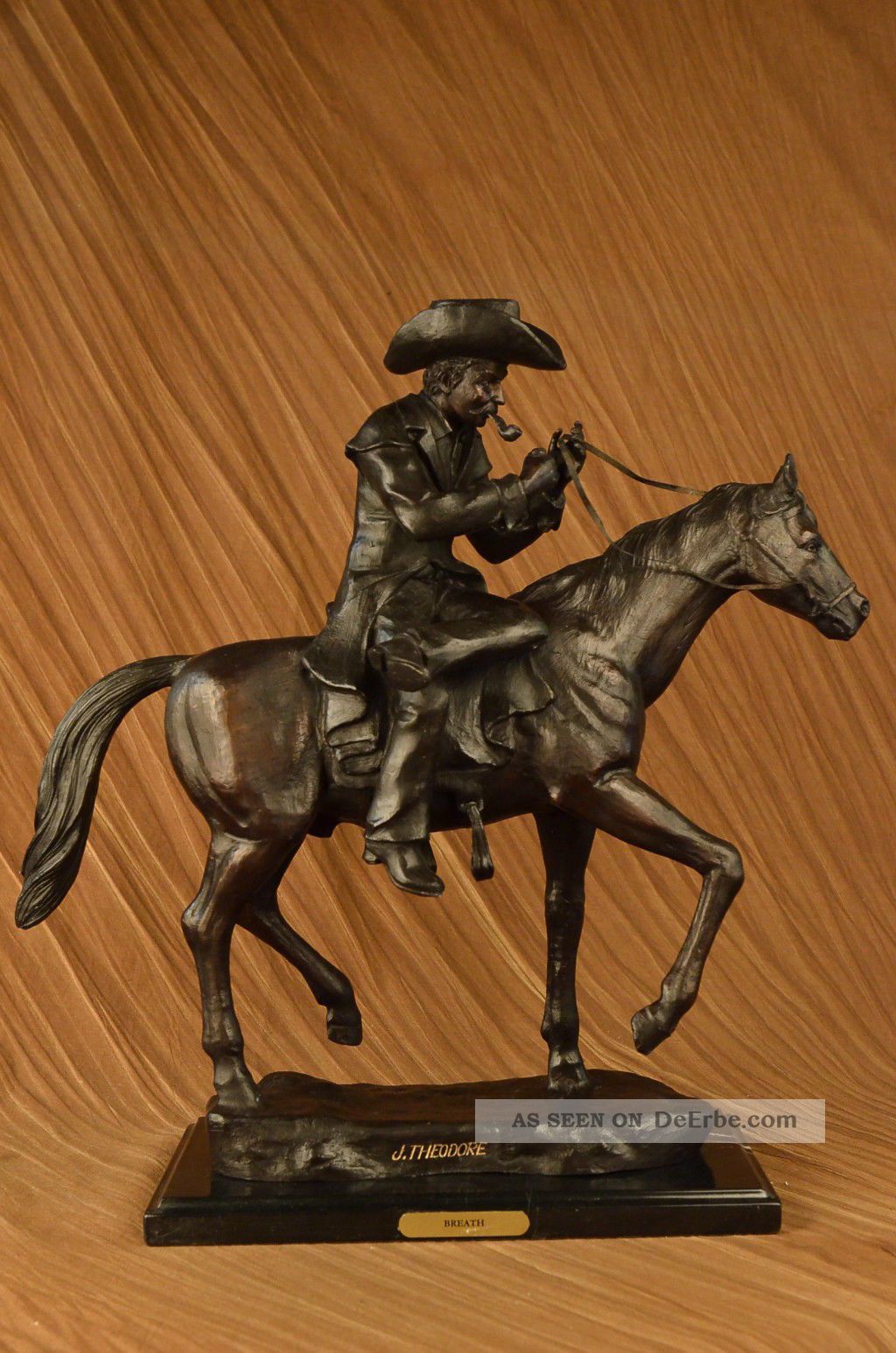 L Vintage Schwer Western Cowboy Bronze Sculpture Hot Cast Heim Decor Antike Bild