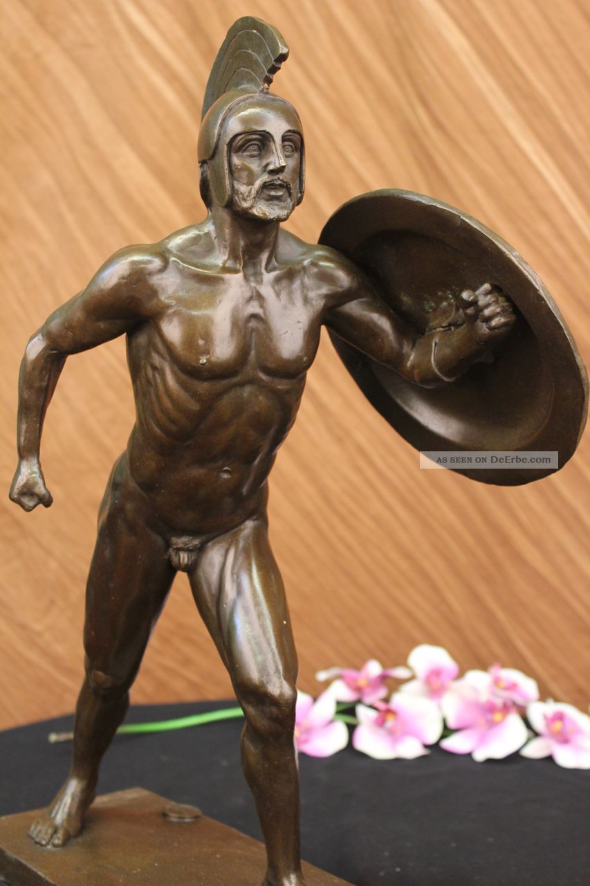 48cm Römischer Gladiator Spartanischer Krieger Bronzene Skulptur Mamorfuß Statue Antike Bild