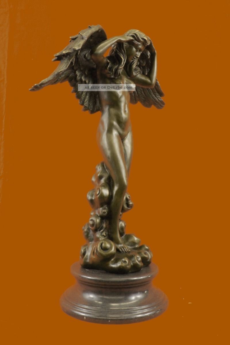 Statue Bronze Skulptur Extra Gross Nackter Weiblicher Engel Von Weinman Museum Antike Bild