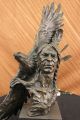 68cm Bronze Marmor Statue Uramerikaner Büste Portrait Adler Häuptling Antike Bild 3