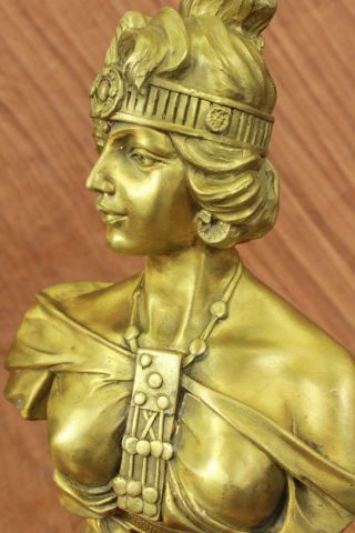 Vintage Unterzeichnung Nacktes Mädchen Büste Bronze Skulptur Art Statue Figur Bild