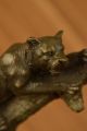 Bronze Skulptur Art Deco Kampf Zwischen Panther Und Reh Brone Marmor Figur Antike Bild 9