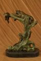 Bronze Skulptur Art Deco Kampf Zwischen Panther Und Reh Brone Marmor Figur Antike Bild 6