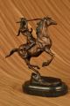 Skulptur Bronze Remington Krieg Art Deco Ureinwohner Amerikas Reitet Pferd Antike Bild 5
