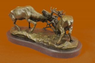Jules Mene Hirsche Rentier Bronzeskulptur Heiß Guss Figur - Unterzeichnet Bild