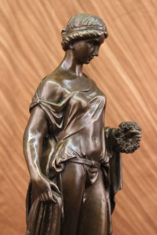 Statue Römisches Mädchen Prinzessin Echte Bronze Metall Skulptur Marmor Basis Bild