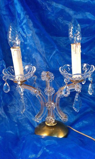 Antike Tischlampe Leuchte 2 Flammig Im Jugendstil Kristallglas Kerzenhalter Bild