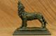 Bronze Skulptur Signiert Milo Mond Anhaulender Wolf Bronze Marmor Kunst Antike Bild 1