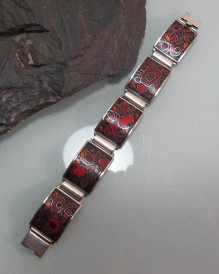 Armband Email 70er Design Silber Blumenmuster Sammlerstück Bild