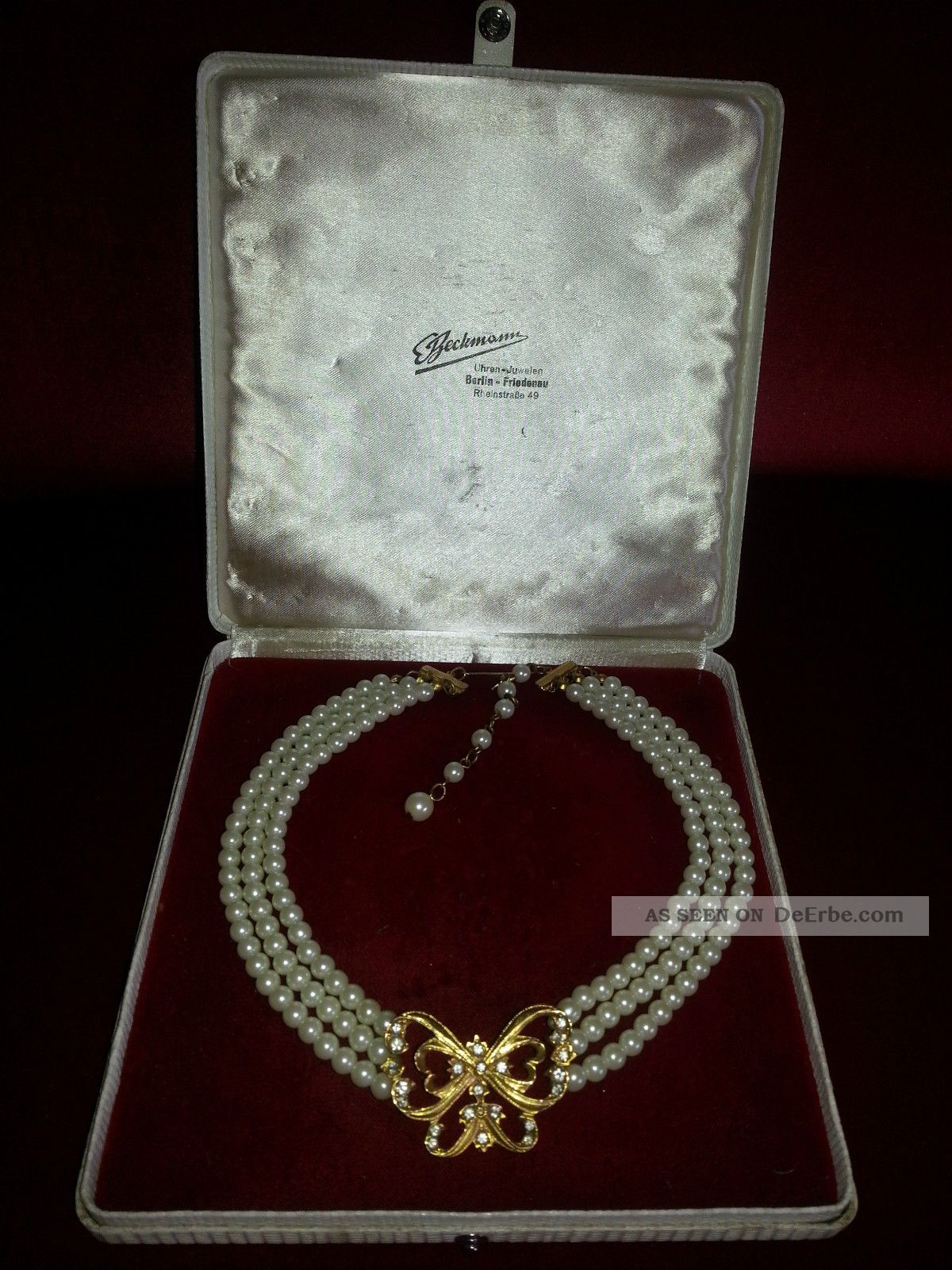 1970 ' S Avon Perlen & Strass Schmetterling Collier Halskette,  Signiert A.  Nachlaß Ketten Bild