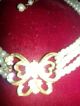 1970 ' S Avon Perlen & Strass Schmetterling Collier Halskette,  Signiert A.  Nachlaß Ketten Bild 2
