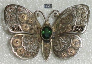 Tolle Alte Brosche Schmetterling Aus 835er Silber Mit Turmalin (da3006) Bild